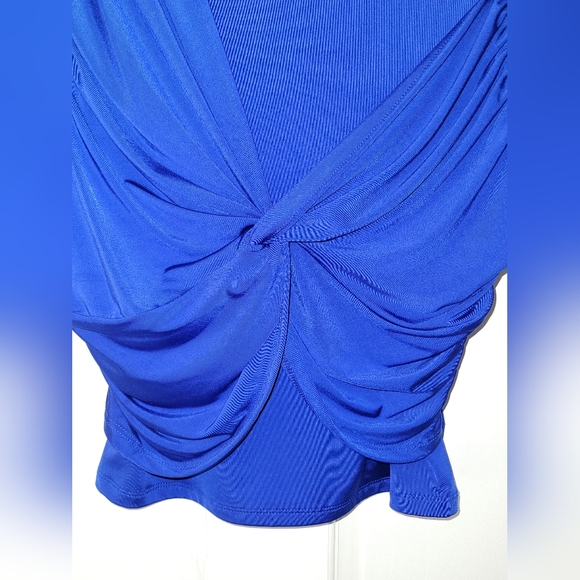 Express Body Contour Cobalt Blue Twisted Knot Short Sleeve Top, Size M - Picture 3 of 8